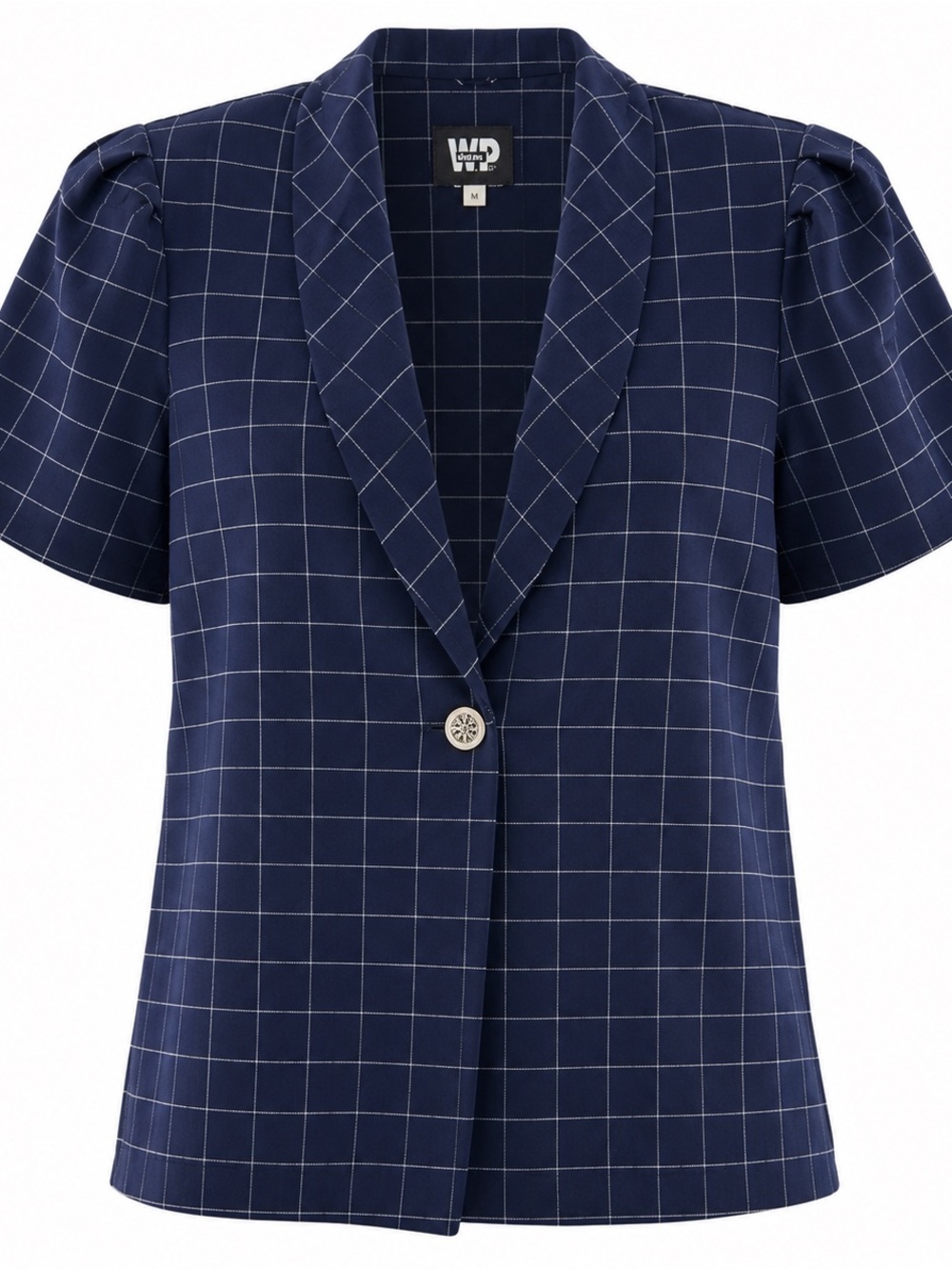 Vintage W.P. Gordon Navy Blue Windowpane Plaid Short Sleeve Blazer Jacket Size 1